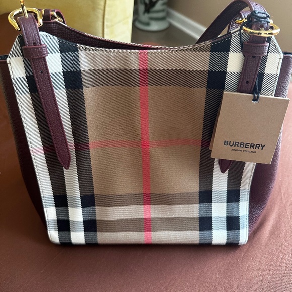 Burberry Small Canterbury Leather House Check Canvas Shoulder Tote Bag M… - Picture 4 of 16